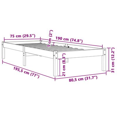 vidaXL Cadru pat fără saltea, maro ceruit, 75x190 cm, lemn masiv pin