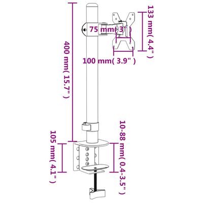 vidaXL Suport de perete pentru monitor VESA 75/100 mm, negru, oțel