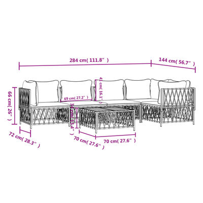 vidaXL Set mobilier de grădină, 6 piese, cu perne, alb, oțel