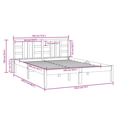 vidaXL Cadru de pat Super King, alb, 180x200 cm, lemn masiv