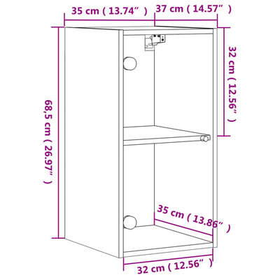 vidaXL Dulap de perete cu uși din sticlă, alb, 35x37x68,5 cm