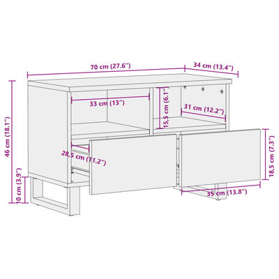 vidaXL Dulap TV, 70x34x46 cm, lemn masiv mango brut