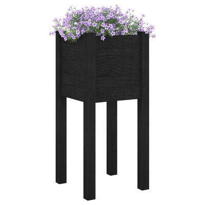 vidaXL Jardinieră de grădină, negru, 31x31x70 cm, lemn masiv de pin