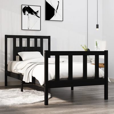 vidaXL Cadru de pat single, negru, 90x190 cm, lemn masiv