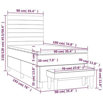 vidaXL Pat box spring cu saltea, gri deschis, 90x190 cm, textil