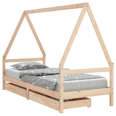 vidaXL Cadru de pat pentru copii cu sertare, 90x190 cm, lemn masiv pin