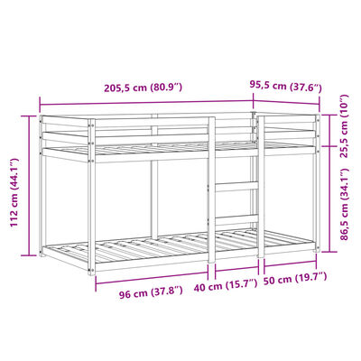 vidaXL Pat supraetajat cu perdele, albastru, 90x200 cm, lemn masiv pin