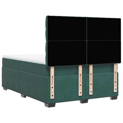 vidaXL Pat box spring cu saltea, verde închis, 140x190 cm, catifea