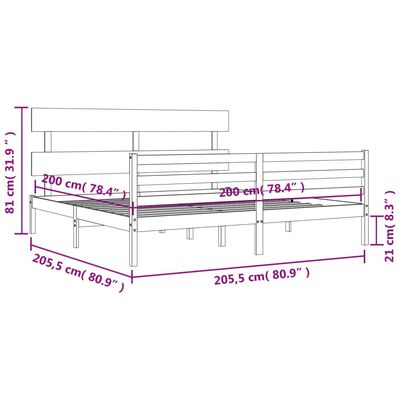 vidaXL Cadru pat cu tăblie 200x200 cm, alb, lemn masiv