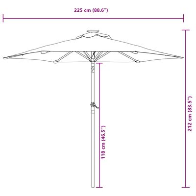 vidaXL Umbrelă soare de grădină stâlp din lemn verde 225x225x212 cm