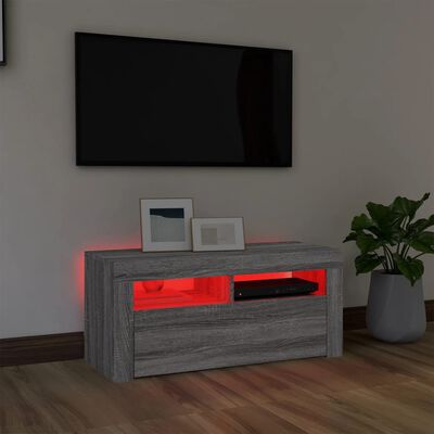 vidaXL Comodă TV cu lumini LED, gri sonoma, 90x35x40 cm