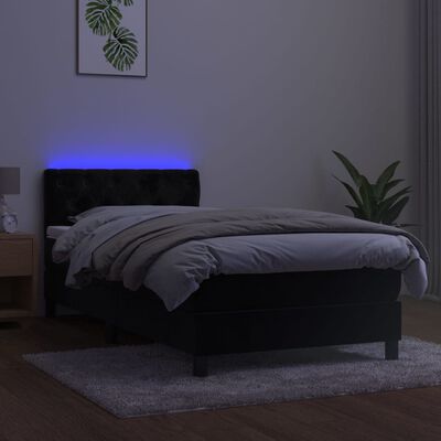 vidaXL Pat continental cu saltea și LED, negru, 80x200 cm, catifea