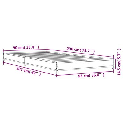 vidaXL Cadru de pat, stejar sonoma, 90x200 cm, lemn prelucrat și metal