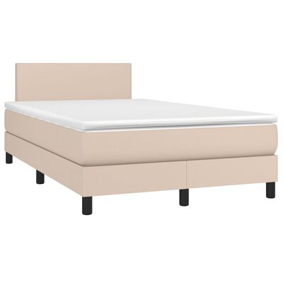 vidaXL Pat box spring cu saltea, cappuccino, 120x200cm piele ecologică