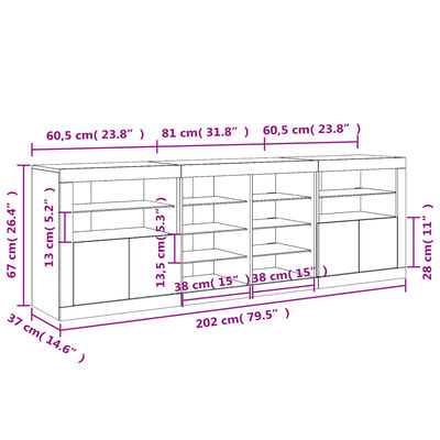 vidaXL Servantă cu lumini LED, alb, 202x37x67 cm