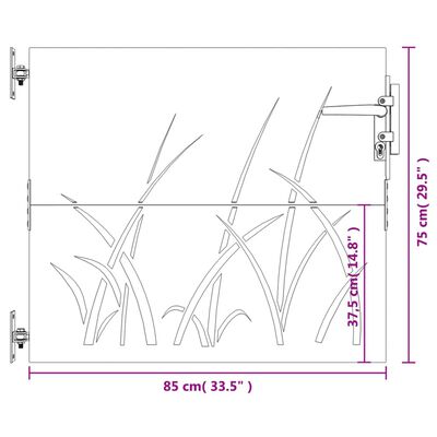 vidaXL Poartă pentru grădină, 85x75 cm, oțel corten, model iarbă