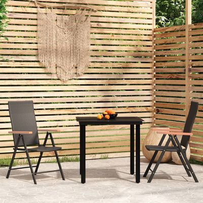 vidaXL Set mobilier de grădină, 3 piese, negru