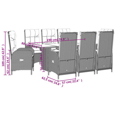 vidaXL Set mobilier de grădină cu perne, 9 piese, negru, poliratan