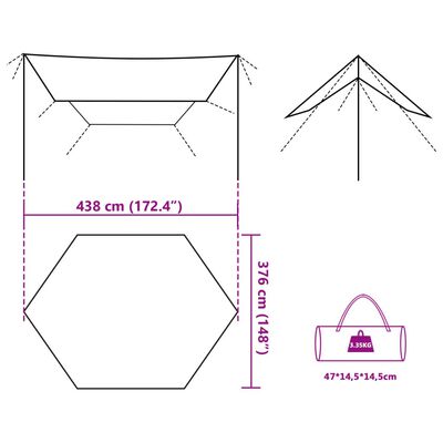 vidaXL Prelată de camping verde măsliniu, 438x376x212 cm, impermeabilă