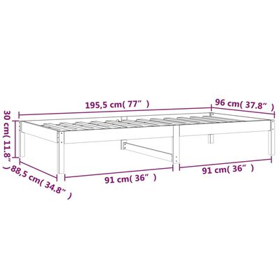 vidaXL Pat de zi 3FT Single, gri, 90x190 cm, lemn masiv de pin