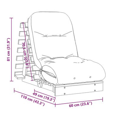 vidaXL Canapea futon cu saltea, maro, 60x206x11 cm, lemn masiv de pin