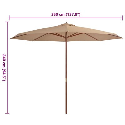 vidaXL Umbrelă de soare de exterior, stâlp din lemn, gri taupe, 350 cm