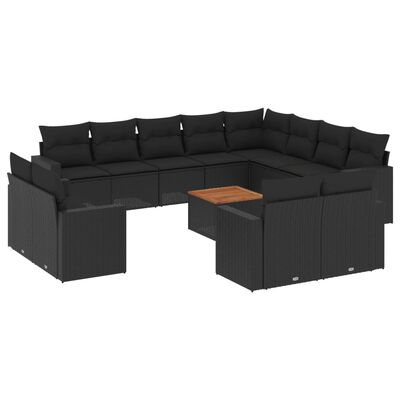 vidaXL Set mobilier de grădină cu perne, 13 piese, negru, poliratan