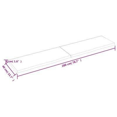 vidaXL Blat de masă maro 200x40x(2-4) cm, lemn masiv stejar tratat