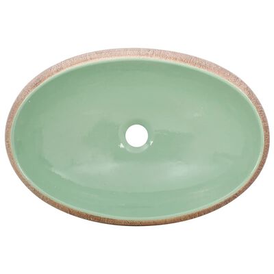 vidaXL Lavoar de blat, verde și maro, 59x40x15 cm, ceramică, oval