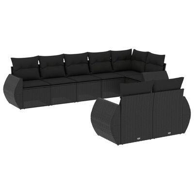 vidaXL Set mobilier de grădină cu perne, 8 piese, negru, poliratan