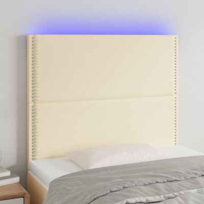 vidaXL Tăblie de pat cu LED, crem, 100x5x118/128 cm, piele ecologică