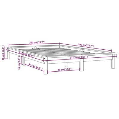 vidaXL Cadru de pat, alb, 200x200 cm, lemn masiv de pin