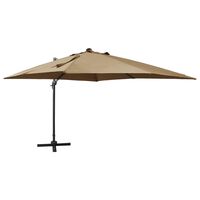 vidaXL Umbrelă suspendată cu stâlp și LED-uri, gri taupe, 300 cm