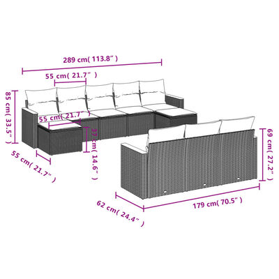 vidaXL Set canapele de grădină, 10 piese, cu perne, bej, poliratan