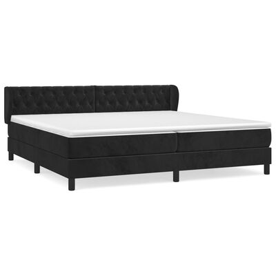 vidaXL Pat box spring cu saltea, negru, 200x200 cm, catifea