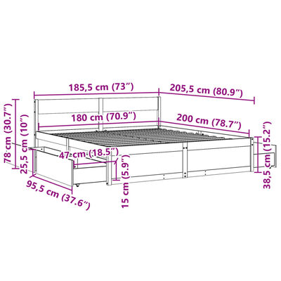 vidaXL Cadru de pat fără saltea, alb, 180x200 cm, lemn masiv pin