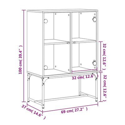 vidaXL Dulap lateral cu uși din sticlă, gri sonoma, 69x37x100 cm