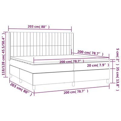 vidaXL Pat box spring cu saltea, gri închis, 200x200 cm, textil