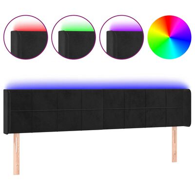 vidaXL Tăblie de pat cu LED, negru, 183x16x78/88 cm, catifea