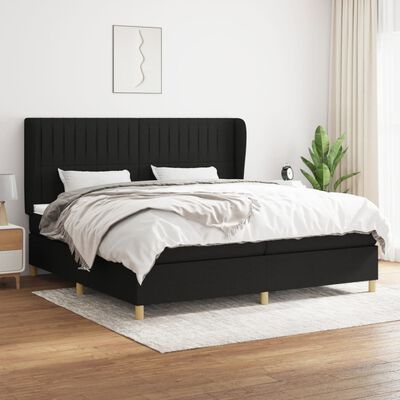 vidaXL Pat box spring cu saltea, negru, 200x200 cm, textil