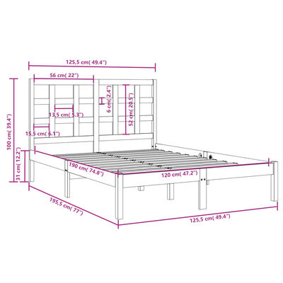 vidaXL Cadru de pat mic dublu, 120x190 cm, lemn masiv