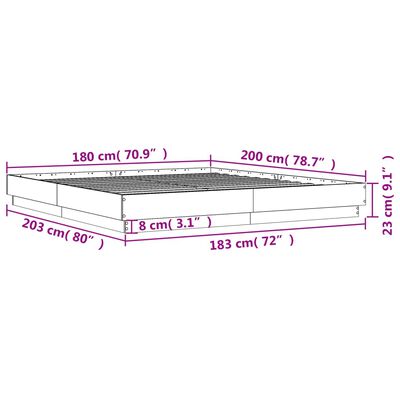 vidaXL Cadru de pat cu lumini LED, stejar sonoma, 180x200 cm