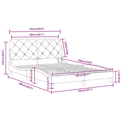 vidaXL Cadru de pat cu lumini LED, albastru, 140x190 cm, catifea