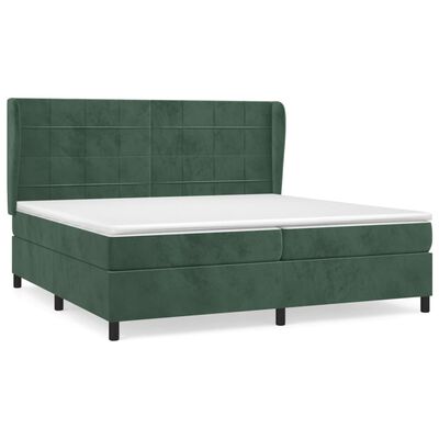 vidaXL Pat box spring cu saltea, verde închis, 200x200 cm, catifea