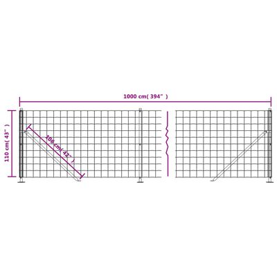 vidaXL Gard plasă de sârmă cu bordură, antracit, 1,1x10 m