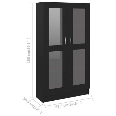 vidaXL Dulap cu vitrină, negru, 82,5x30,5x150 cm, lemn prelucrat