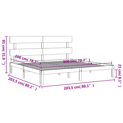 vidaXL Cadru pat cu tăblie 200x200 cm, gri, lemn masiv