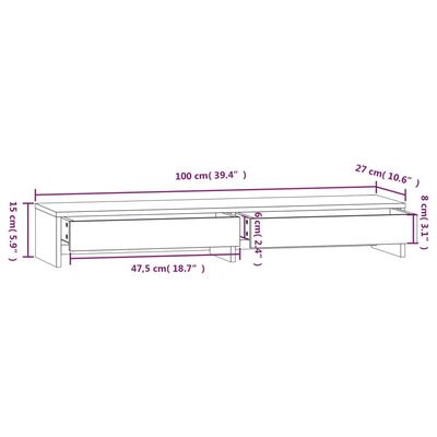 vidaXL Suport pentru monitor, alb, 100x27x15 cm, lemn masiv pin