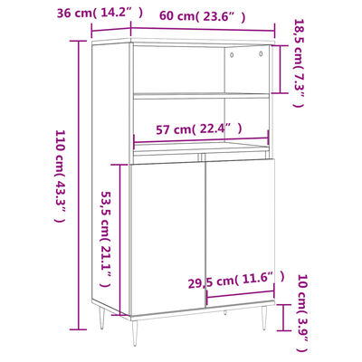 vidaXL Dulap înalt, negru, 60x36x110 cm, lemn prelucrat