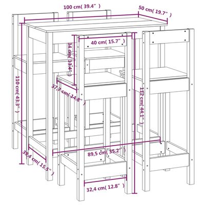 vidaXL Set mobilier de bar, 5 piese, maro miere, lemn masiv de pin